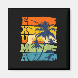 Aimant Exuma Bahamas Retro Palm Tree Beach Vacatio été