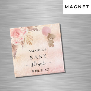 Aimant Faire-part de baby shower ourson blush herbe de pa