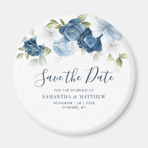 Aimant Faire-part de conservation de script floral bleu p