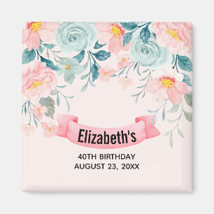 Aimant Faire-part de date de naissance avec bordure flora