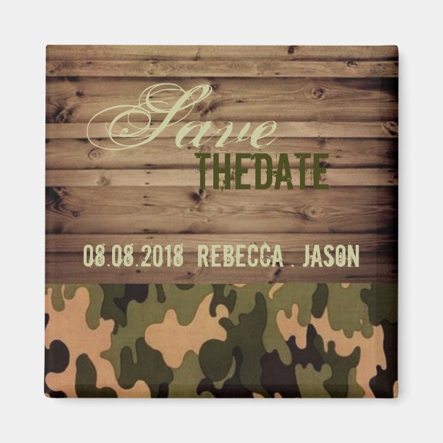 Aimant faire part de mariage camouflage western en bois r (Devant)