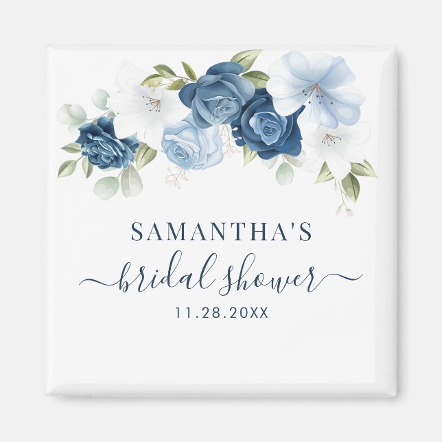 Aimant Faire-part de mariage Floral Botanique Bleu Poussi (Devant)
