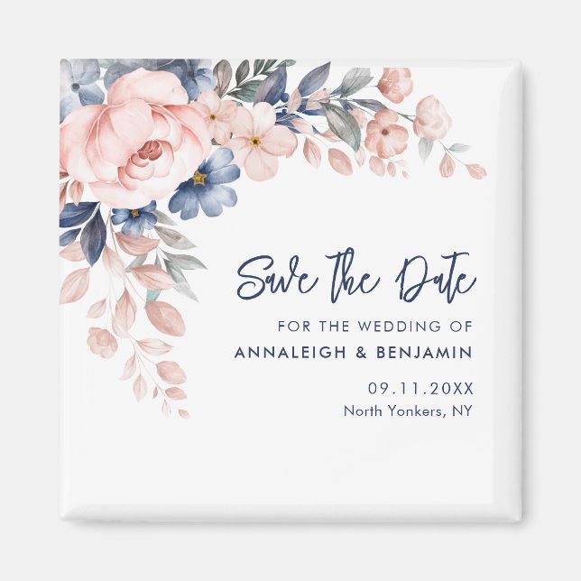Aimant Faire-part de mariage floral rose (Devant)