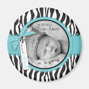 Aimant Faire-part de naissance d'accentuation turquoise d