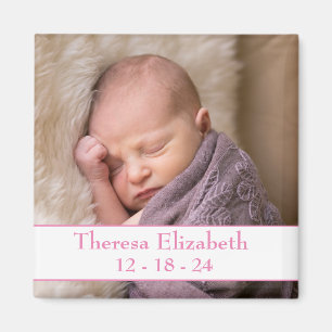 Aimant Faire-part de naissance de fille avec photo