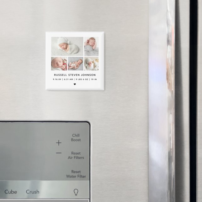 Aimant Faire-part de naissance moderne avec 5 photos sur  (In situ (réfrigérateur))