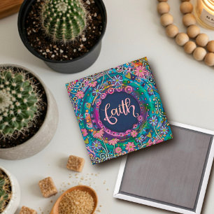 Aimant Faith Plutôt Amusant Bleu Floral Inspirivité
