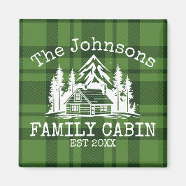 Aimant Famille Cabine Vert Plaid Nom à thème Personnalisé