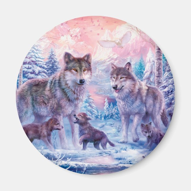 Aimant Famille De Loups Peinture (Devant)