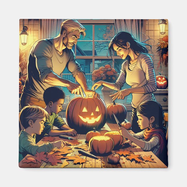 Aimant Famille et amis Citrouilles de la sculpture Hallow (Devant)