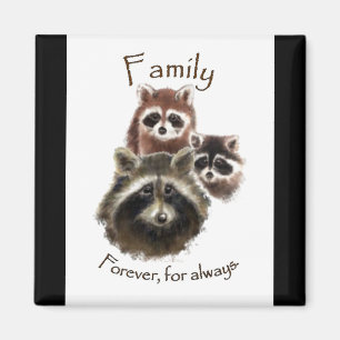 Aimant Famille mignonne de raton laveur, pour toujours et