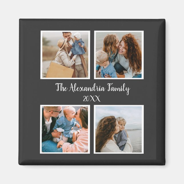 Aimant Famille personnalisée 4 photo collage modèle (Devant)
