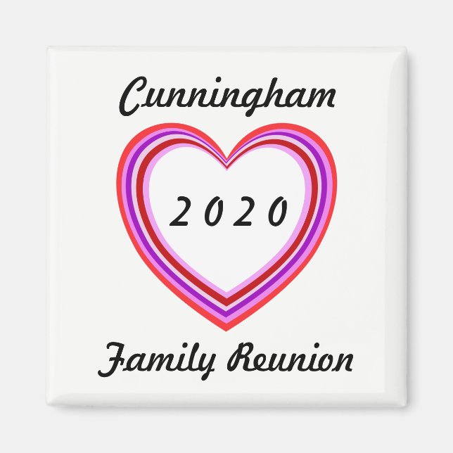 Aimant Famille Réunion Coeur Design Sq Date Keepsaké Cade (Devant)