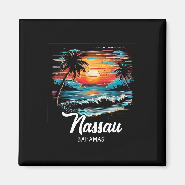 Aimant Famille Vacances Retro Sunset Bahamas Nau (Devant)