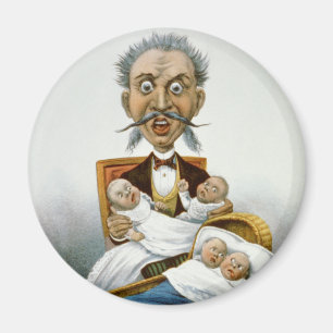 Aimant Famille Vintage, Père avec bébés et main de poker