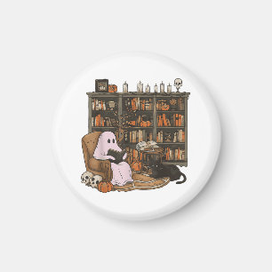 Aimant Fantôme lisant un livre amateur de chat Halloween 