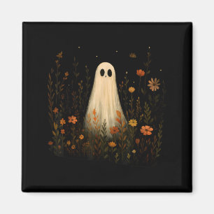 Aimant Fantôme sur un pré fleuri Halloween automne design