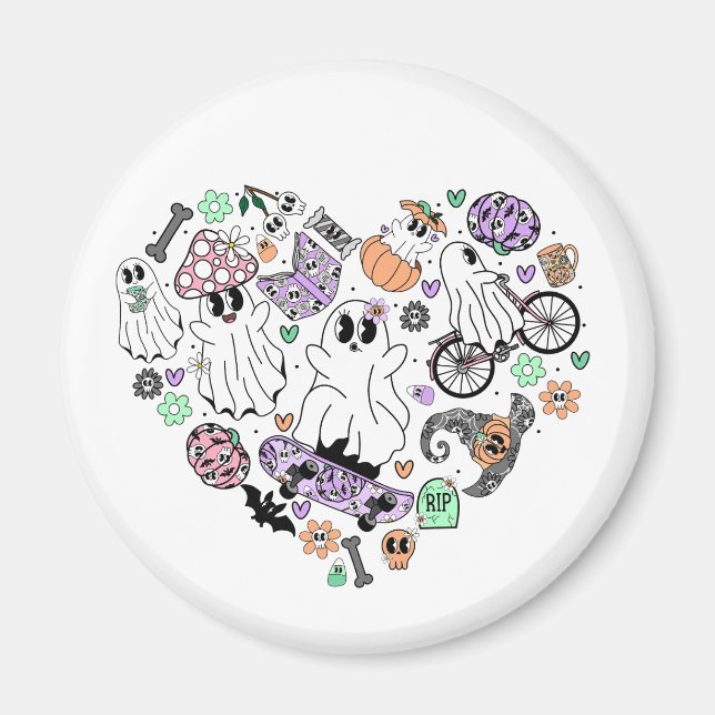 Aimant Fantômes d'Halloween rétro et forme de coeur Citro (Devant)