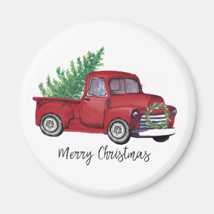 Aimant Farmhouse Christmas watercolor red truck