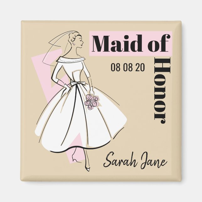 Aimant Fashion Bride Neutre Maid of Honor Date Nom (Devant)