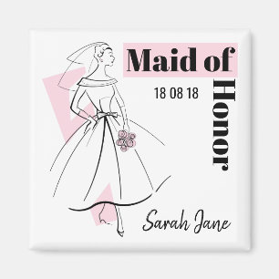 Aimant Fashion Bride Rose Maid of Honor Date Nom carré