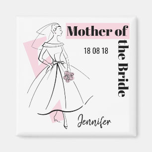 Aimant Fashion Bride Rose Mère Mariée Date Nom carré