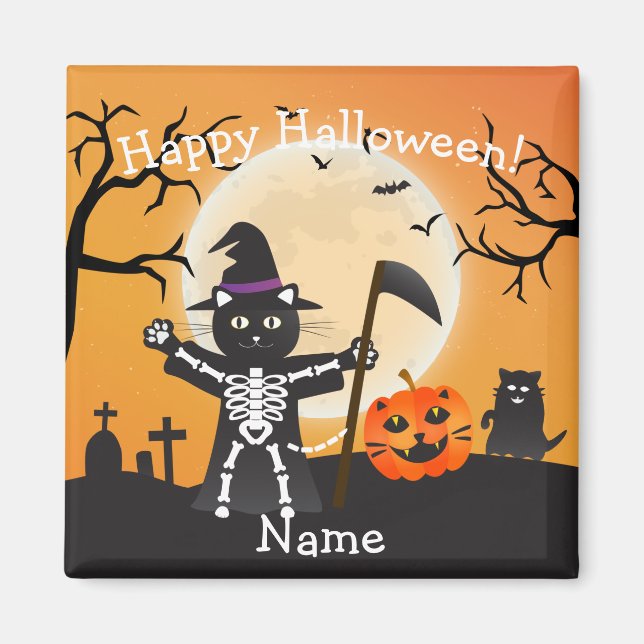 Aimant Faucheuse Halloween Cat Grim (Devant)