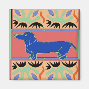 Aimant Fauvisme Abstrait Blue Dachshund