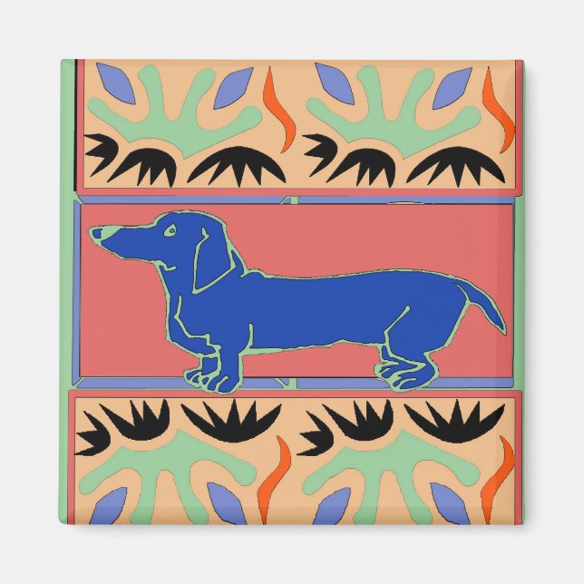 Aimant Fauvisme Abstrait Blue Dachshund (Devant)