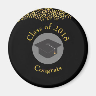 Aimant Faux Gold Confetti & Graduation Cap Classe de 20xx
