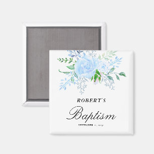 Aimant Faveur de baptême Floral Blue Boy