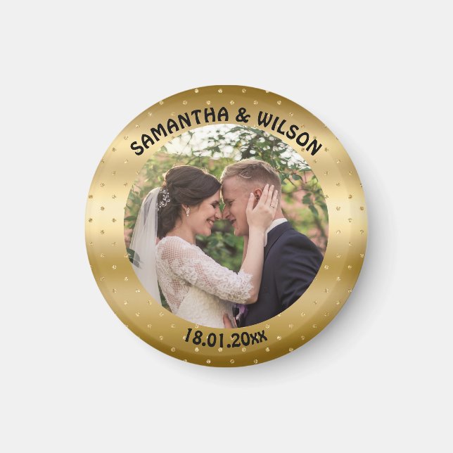Aimant Faveur de mariage personnalisée | Or |Photo (Devant)