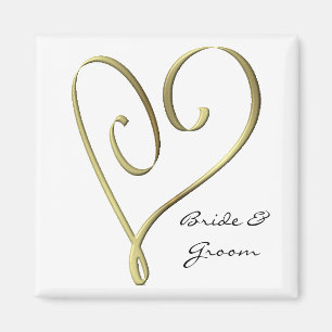 Aimant Faveur stylisée de mariage de coeur d'or de