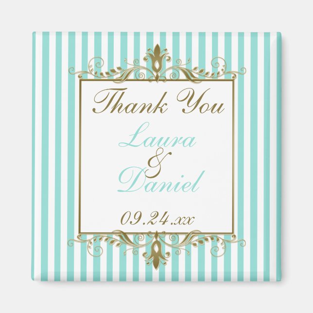 Aimant Favori de mariage Aqua, Rayures Blanches et Roulea (Devant)