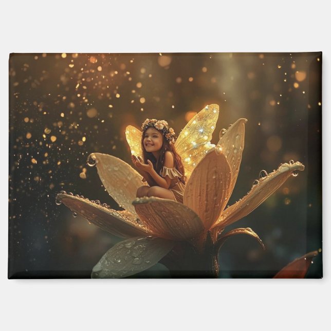 Aimant Fée dans une fleur, pluie de printemps (Recto)