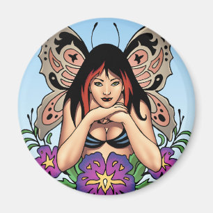 Aimant Fée de Goth avec les fleurs, ailes de papillon pa