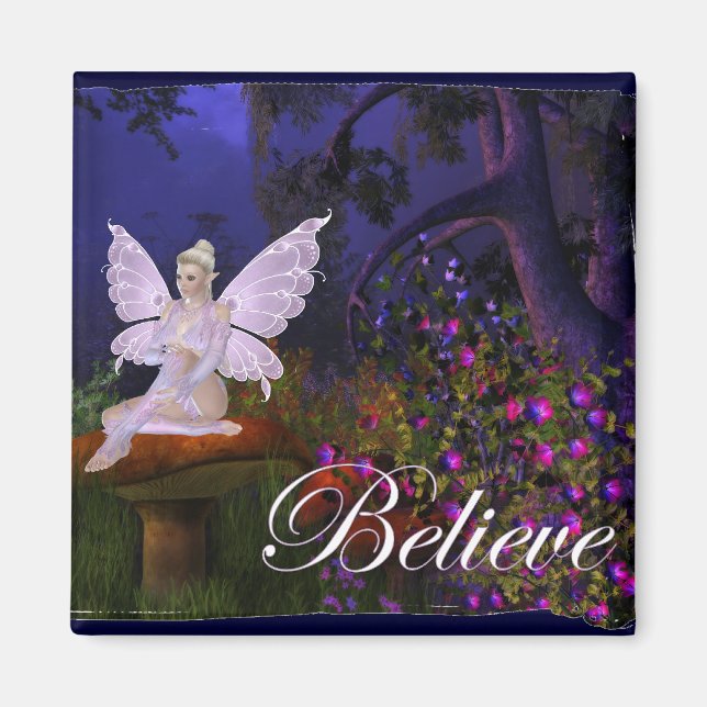 Aimant Fée sur un champignon Design 3 - Croire l'aimant (Devant)