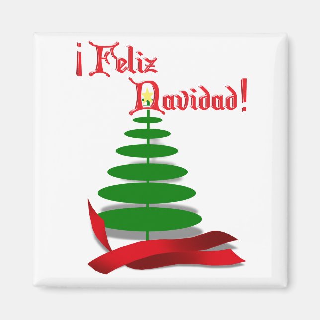 Aimant Feliz Navidad - Arbre de Noël au ruban rouge (Devant)