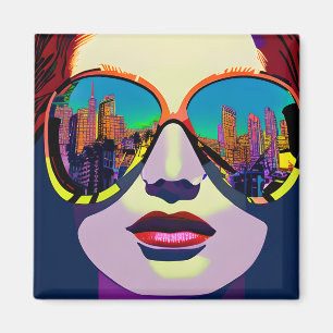 Aimant Femme Abstraite en lunettes de soleil avec réflexi