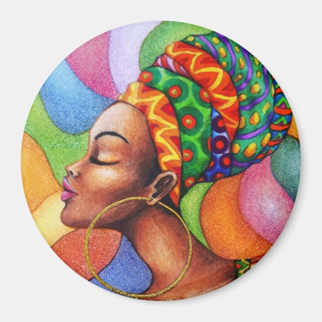 Aimant Femme africaine avec cire tissu traditionnel (Devant)