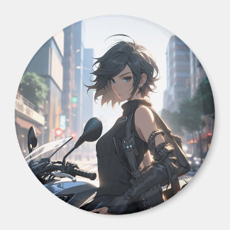 Aimant Femme Anime à vélo centre-ville