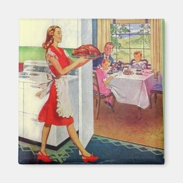 Aimant Femme au foyer rétro à Thanksgiving (Devant)