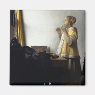 Aimant Femme avec collier de perles par Johannes Vermeer