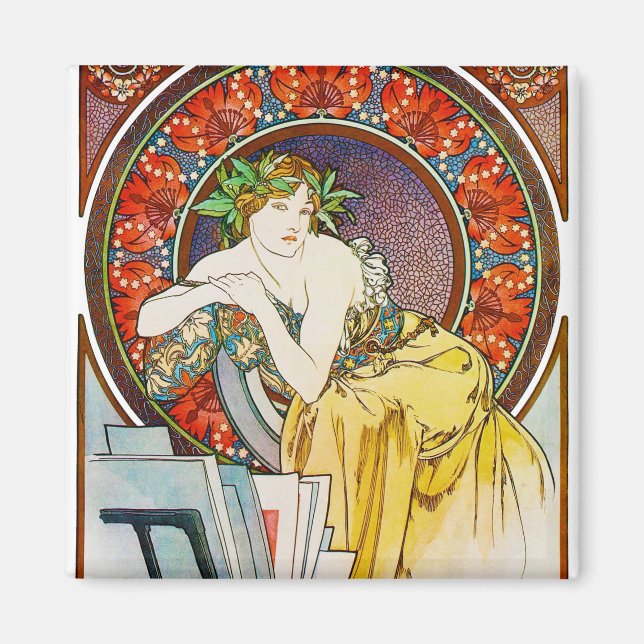 Aimant Femme avec du pavot, Mucha (Devant)
