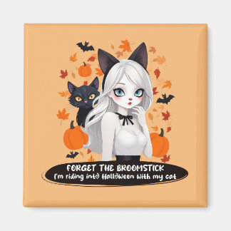 Aimant Femme d'Anime avec chat noir.