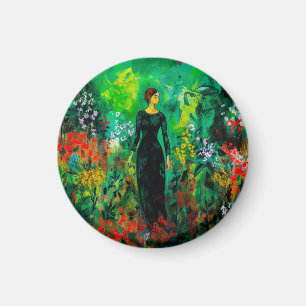Aimant Femme dans la belle prairie verte