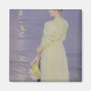 Aimant Femme dans le blanc sur une plage, 1893