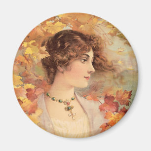 Aimant Femme d'automne Art nouveau Imprimé de feuillage d
