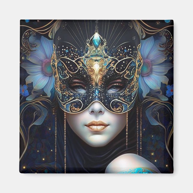 Aimant Femme d'Imaginaire portant un masque (Devant)
