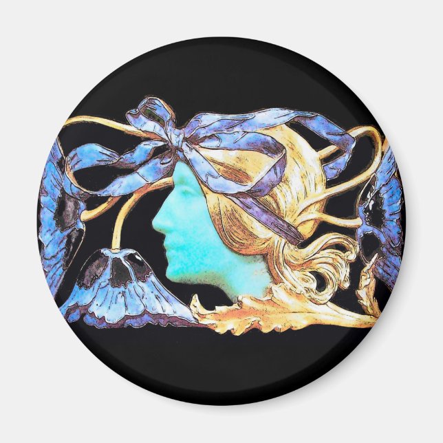 AIMANT FEMME ÉLÉGANT BEAUTÉ BIJOU /FEMME, RUBAN BLEU, FLE (Devant)